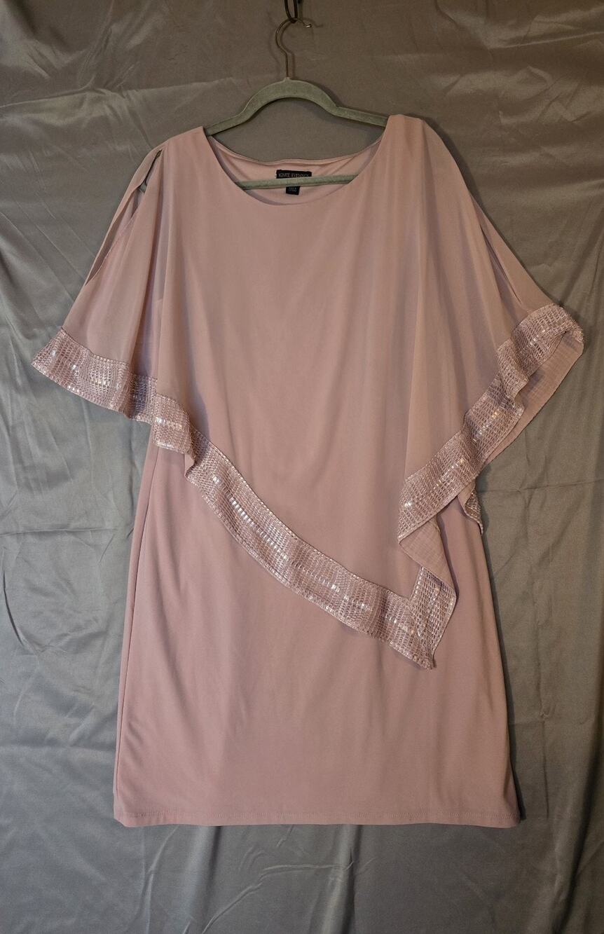 Ignite Evenings Dress Womens 14 Pink Sequin Flutter Sleeve Cocktail Party *stain